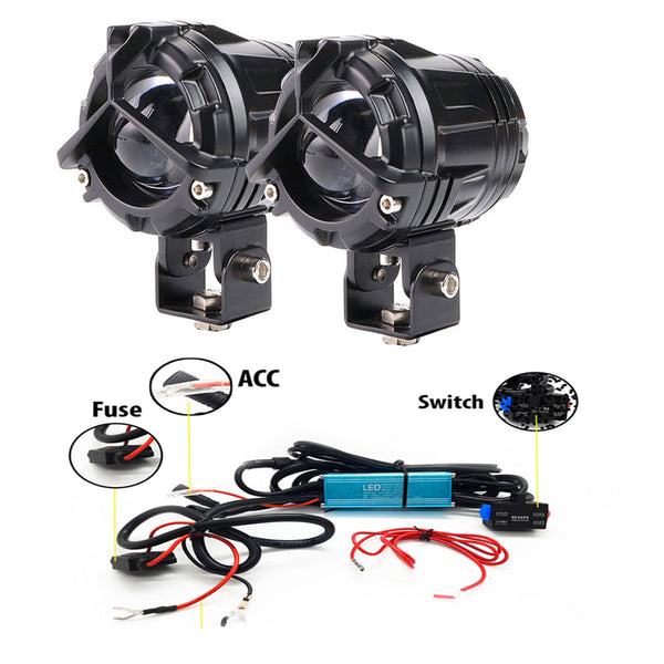 HJG Y LENS ULTRA WIDE DUAL INTENSITY LED DRIVING FOG LIGHTS WHITE/YELLOW WITH WIRING HARNESS KIT & CLAMPS (FULL KIT)