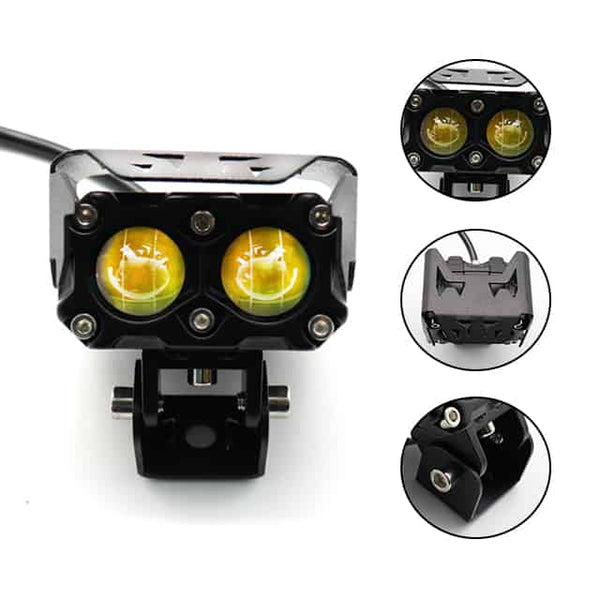 HJG MEGA DRIVE 60W QUAD SHOT DUAL LENS/DUAL COLOR HIGH/LOW YELLOW/WHITE LED FOG LIGHTS WITH WIRING HARNESS AND CLAMPS(FULL KIT)