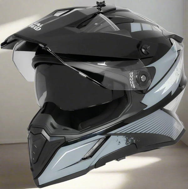 ROYAL ENFIELD OPTIMUS DUAL SPORT MOTOCROSS HELMET | CERTIFICATION: ISI & DOT | OUTER SHELL: ABS | IMPACT PROTECTION: DUAL EPS | DOUBLE D-RING MAGNETIC LOCK | UV TREATED & SCRATCH RESISTANCE | BLACK