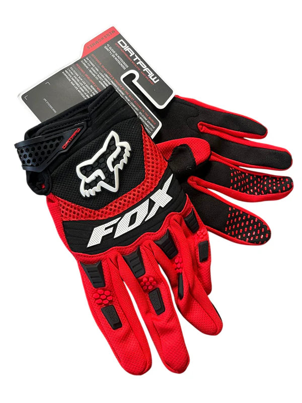 DIRTPAW Motocross Gloves F.O.X - Red black and white V2