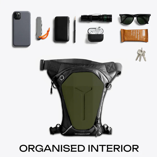 Carbonado Turtle Unisex Waist Bag | Multipurpose Utility Waist Pouch | Cross Body | Strap to Leg or Hip | for Motorcycling, Outdoor, Hiking, Adventure and Travel - GREEN