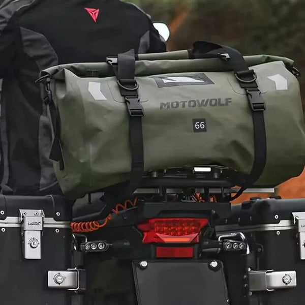 MOTOWOLF Motorcycle Tail Bag - 66L Waterproof | MDL0717 | Duffel Bag for Touring Adventure, Camping, Cycling - MILITARY GREEN