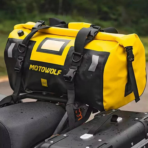 MOTOWOLF Motorcycle Tail Bag - 66L Waterproof | MDL0717 | Duffel Bag for Touring Adventure, Camping, Cycling - BLACK YELLOW